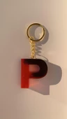P Harfi Kırmızı Renk Siyah Dumanlı Süs Gold Aksesuarlı Epoksi Anahtarlık El Yapımı Hediyelik - 3