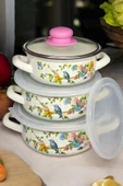 Nishev.com Evini Sev İtalyan Betül 3'lü Emaye Tencere Seti 14/16/18 cm - İster Pişir İster Sakla - 1