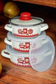 Nishev.com Evini Sev İtalyan Reçel 3'lü Emaye Tencere Seti 14/16/18 cm - İster Pişir İster Sakla - 1