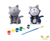 Doraemon Lucky Cat Kendi Biblonu Kendin Boya Seti - 3 Boyutlu Sevimli Biblolar + 5 Akrilik Boya ve Fırça Seti - 1