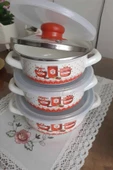 Nishev.com Evini Sev İtalyan Reçel 3'lü Emaye Tencere Seti 14/16/18 cm - İster Pişir İster Sakla - 3