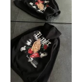 Üç İplik Penye Uzun Kol Kapşonlu Baskılı SweatShirt - Siyah - 2