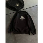 Kışlık Bisiklet Yaka Ön Ve Arka Baskılı SweatShirt - Siyah - 2