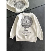 Kışlık Bisiklet Yaka Ön Ve Arka Baskılı SweatShirt - Beyaz - 1