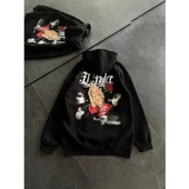 Üç İplik Penye Uzun Kol Kapşonlu Baskılı SweatShirt - Siyah - 3