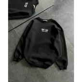 Bisiklet Yaka Üç İplik Baskılı Oversize SweatShirt - Siyah - 1