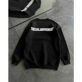 Kışlık Bisiklet Yaka Oversize Baskılı SweatShirt - Siyah - 1