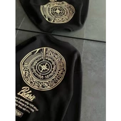 Kışlık Bisiklet Yaka Ön Ve Arka Baskılı SweatShirt - Siyah - 4