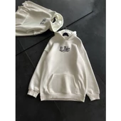 Üç İplik Penye Uzun Kol Kapşonlu Baskılı SweatShirt - Beyaz thumbnail 1