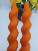 qosrix 2'li Turuncu Italyan Burgulu Şamdan Soya Mumu Doğal Kokulu Uzun Çubuk Konik Burgu Spiral Mum Dekoratif thumbnail 2