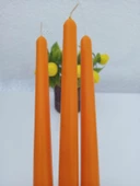 qosrix 3'lü Turuncu Şamdan Soya Mumu 1. Kalite Doğal Vanilya Kokulu Uzun Çubuk Konik Mum Dekoratif thumbnail 1