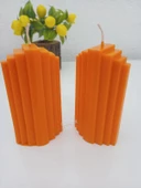 qosrix 2'li Turuncu Soya Doğal Vanilya Kokulu Sütun Geometrik Şekil Kule Mum Dekoratif - 1
