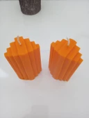 qosrix 2'li Turuncu Soya Doğal Vanilya Kokulu Sütun Geometrik Şekil Kule Mum Dekoratif - 2