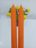 qosrix 2'li Turuncu Şamdan Soya Mumu 1. Kalite Soya Doğal Vanilya Kokulu Uzun Çubuk Konik Mum Dekoratif thumbnail 1