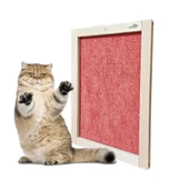 Barış Dizayn Doğal Ahşap Duvara Monte Çerçeveli Halı Kedi Tırmalama Paneli (50x35cm) Kırmızı - 1