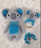 Uyku Arkadaşı Koala ve Çıngırak Takımı Amigurumi Organik Oyuncak - 1
