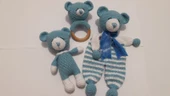 Ayıcıklı Uyku Arkadaşı ve Çıngırak Amigurumi Organik Oyuncak - 1