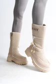 LUCY Lastikli Fermuarlı Suya ve Soğuğa Dayanıklı Paraşüt Kumaş Rugan Kadın Bot KT Krem - 3