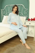 Göğüs Dantel Detaylı Kadın Hamile Pijama Takımı 1031 - 2