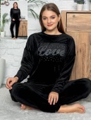Göğüs Yıldız Detaylı Kadife Pijama Takımı - 1