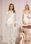 Lüx Kadın 6 Parça Saten Pijama Gecelik Sabahlık Gelin Çeyiz Seti 1486 - 1