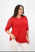 Kadın Büyük Beden Tül Detaylı Aksesuar Yaka Bluz 1864-25 - 11