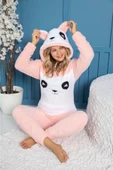 Panda Model Kapüşonlu Polar Kadın Pijama Takımı - 1