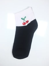 12 Çift Vişne Desenli Kadın Patik Çorap 2pat - 3