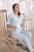 Fırfırlı Kısal Kol Kadın Hamile Pijama Takımı - 1
