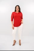 Kadın Büyük Beden Tül Detaylı Aksesuar Yaka Bluz 1864-25 - 9