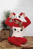 Panda Model Kapüşonlu Polar Kadın Pijama Takımı - 1