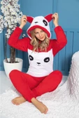 Panda Model Kapüşonlu Polar Kadın Pijama Takımı - 1