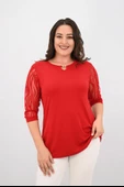 Kadın Büyük Beden Tül Detaylı Aksesuar Yaka Bluz 1864-25 - 8