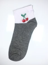 12 Çift Vişne Desenli Kadın Patik Çorap 2pat - 4