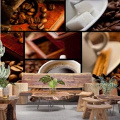 Kahve Kolajlı Cafe Duvar Kağıdı Baskı - 1