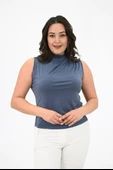 Kadın Büyük Beden Drape Detaylı Dik Yaka Bluz 1851-25 - 1