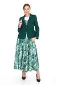 İç Bluzlu Blazer Ceketli Etekli Üçlü Takım 4711-Zümrüt Yeşili - 1