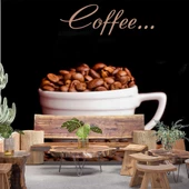 Kahve Fincanlı Cafe Duvar Kağıdı Baskı - 1