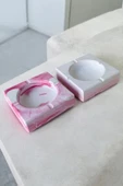 Mermer Desenli Kare Dekoratif Küllük Kül Tablası 2'li Set  Pembe - 1