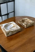 Mermer Desenli Kare Dekoratif Küllük Kül Tablası 2'li Set  Vizon - 3
