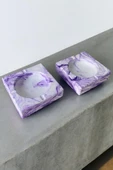 Mermer Desenli Kare Dekoratif Küllük Kül Tablası 2'li Set  Mor - 1
