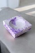 Mermer Desenli Kare Dekoratif Küllük Kül Tablası 2'li Set  Mor - 3