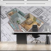 Mimari Çizim Emlak ve Gayrimenkul Duvar Kağıdı Baskı thumbnail 2