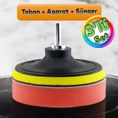 Oto Araç Araba Pasta Cila Polisaj Süngeri + 115 mm Taban + Matkap Adaptörü Parlatıcı Çizik Giderici 3'Lü SET - 1