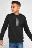 Siyah Beyaz Parmak İzi Siyah Çocuk 2ip Sweatshirt - 1