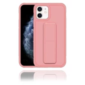 Apple IPhone 12 Uyumlu Rose Gold Yumuşak Silikon Standlı Tutacaklı (Tutamaçlı) Telefon Kılıfı - 1