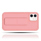 Apple IPhone 12 Uyumlu Rose Gold Yumuşak Silikon Standlı Tutacaklı (Tutamaçlı) Telefon Kılıfı - 2