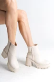 LISSE Fermuarlı Ortopedik Taban Suya ve Soğuğa Dayanıklı Kalın Topuklu Cilt Kadın Bot KT Krem thumbnail 2