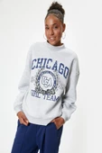 Koton Oversize Sweatshirt Kolej Baskılı Bisiklet Yaka Şardonlu - 1