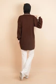 Yaka Ve Düğme Detaylı Tesettür Tunik Kazak Kahverengi - 3